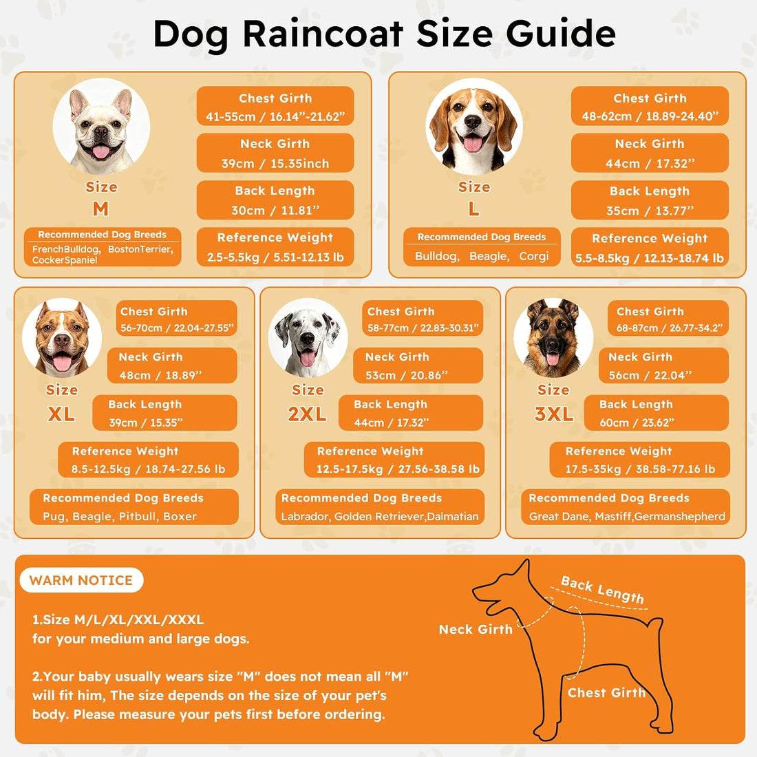 WINGOIN Dog Raincoat, Waterproof Dog Rain Jacket with Removable Hood