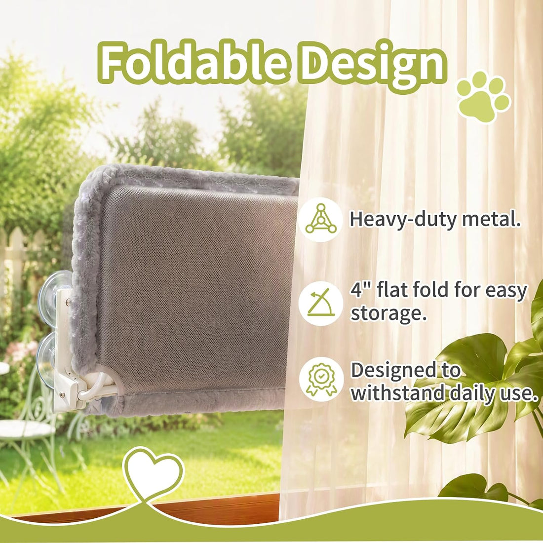 Foldable Cat Window Perch, Cordless Hammock for Large Cats