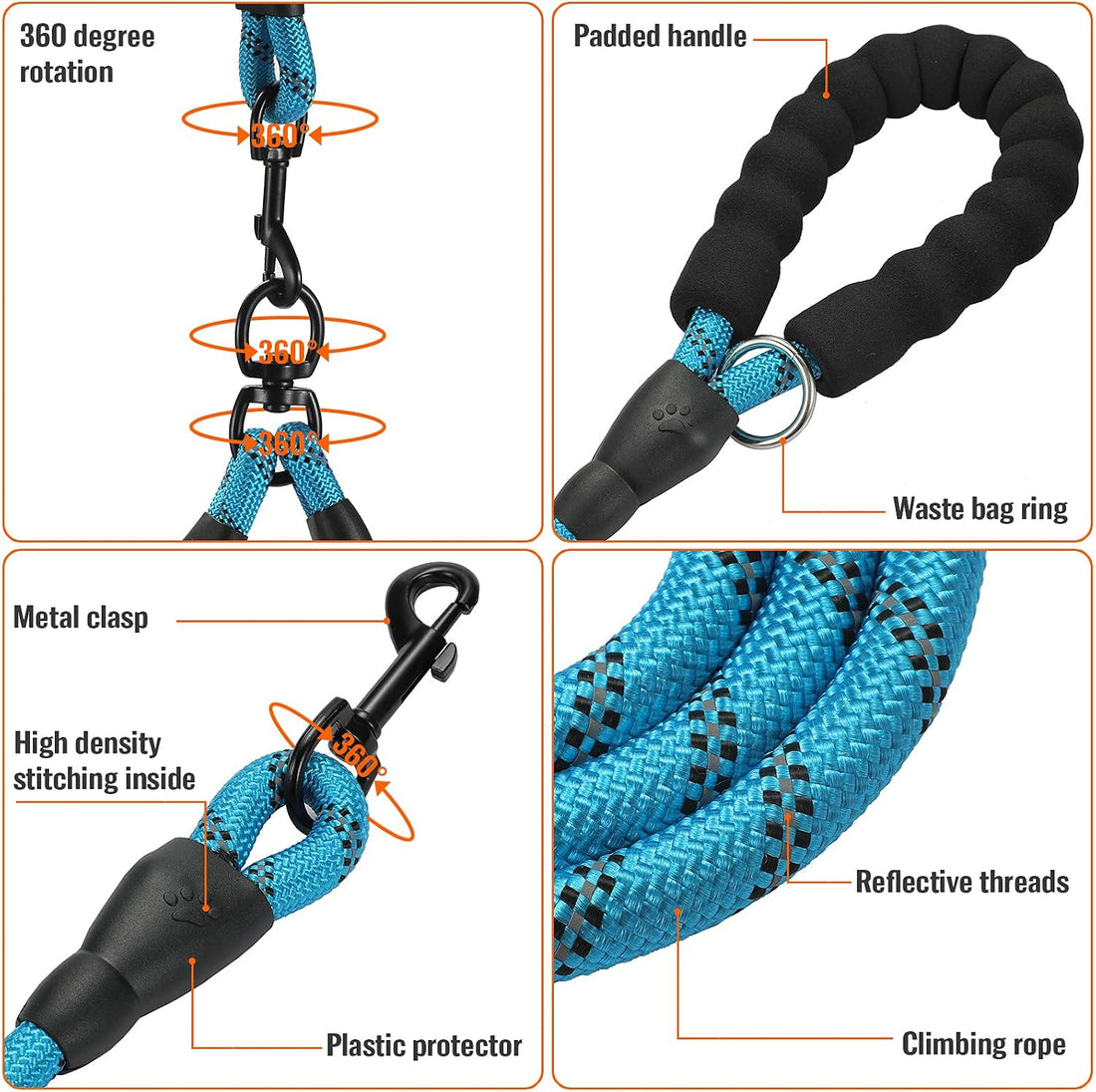 Double Dog Leash Reflective Detachable Coupler &360° Swivel Tangle
