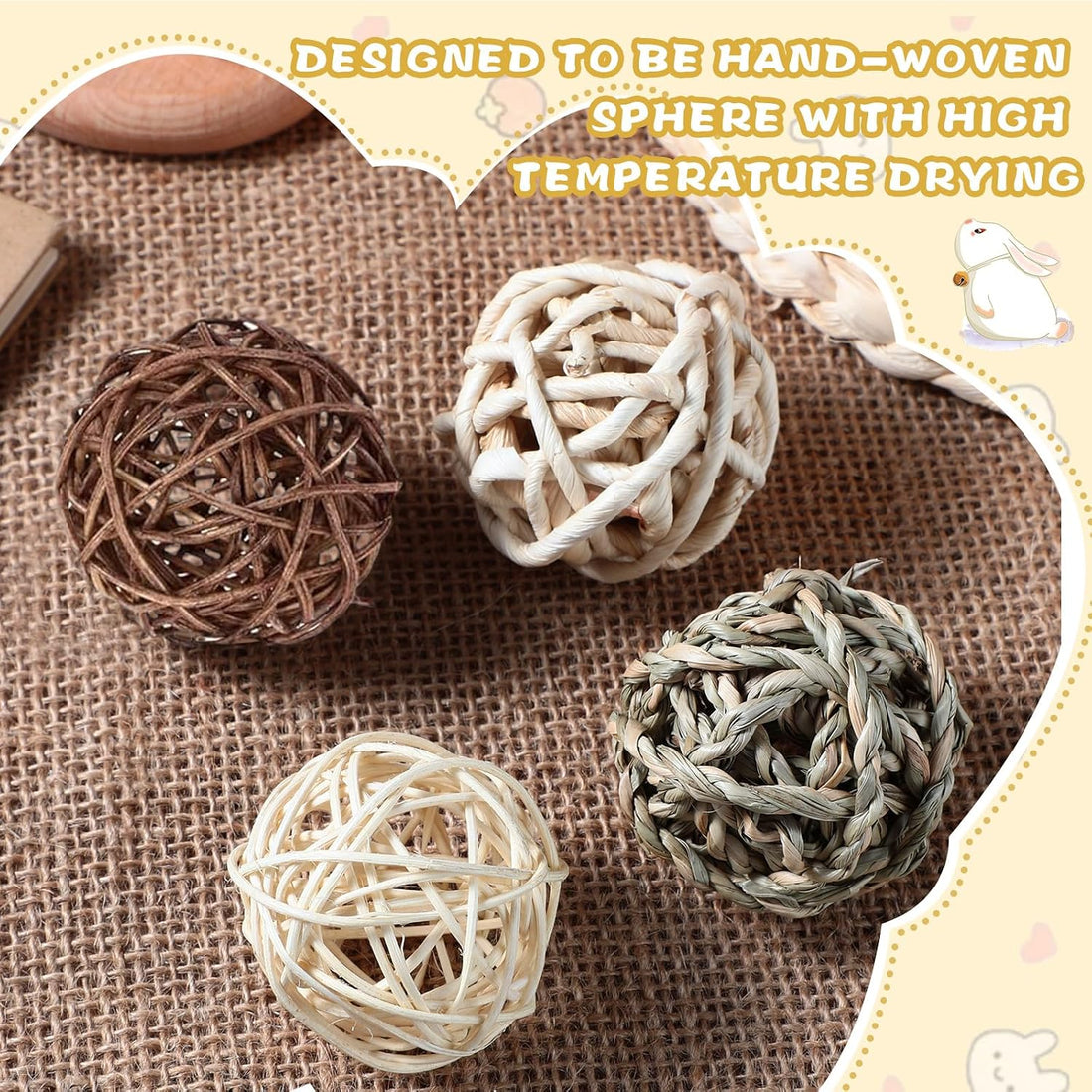 Sosation 24 Pcs Bunny Chew Grass Balls Rolling Chew Toys for Small