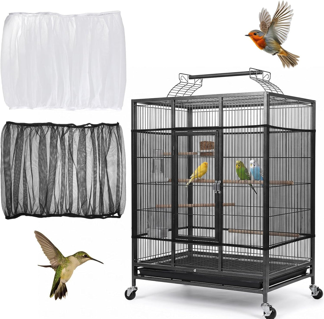 2 Pcs Bird Cage Cover Bird Cage Seed Catcher Soft Airy Nylon Mesh