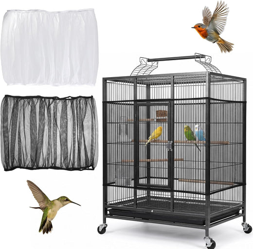 2 Pcs Bird Cage Cover Bird Cage Seed Catcher Soft Airy Nylon Mesh