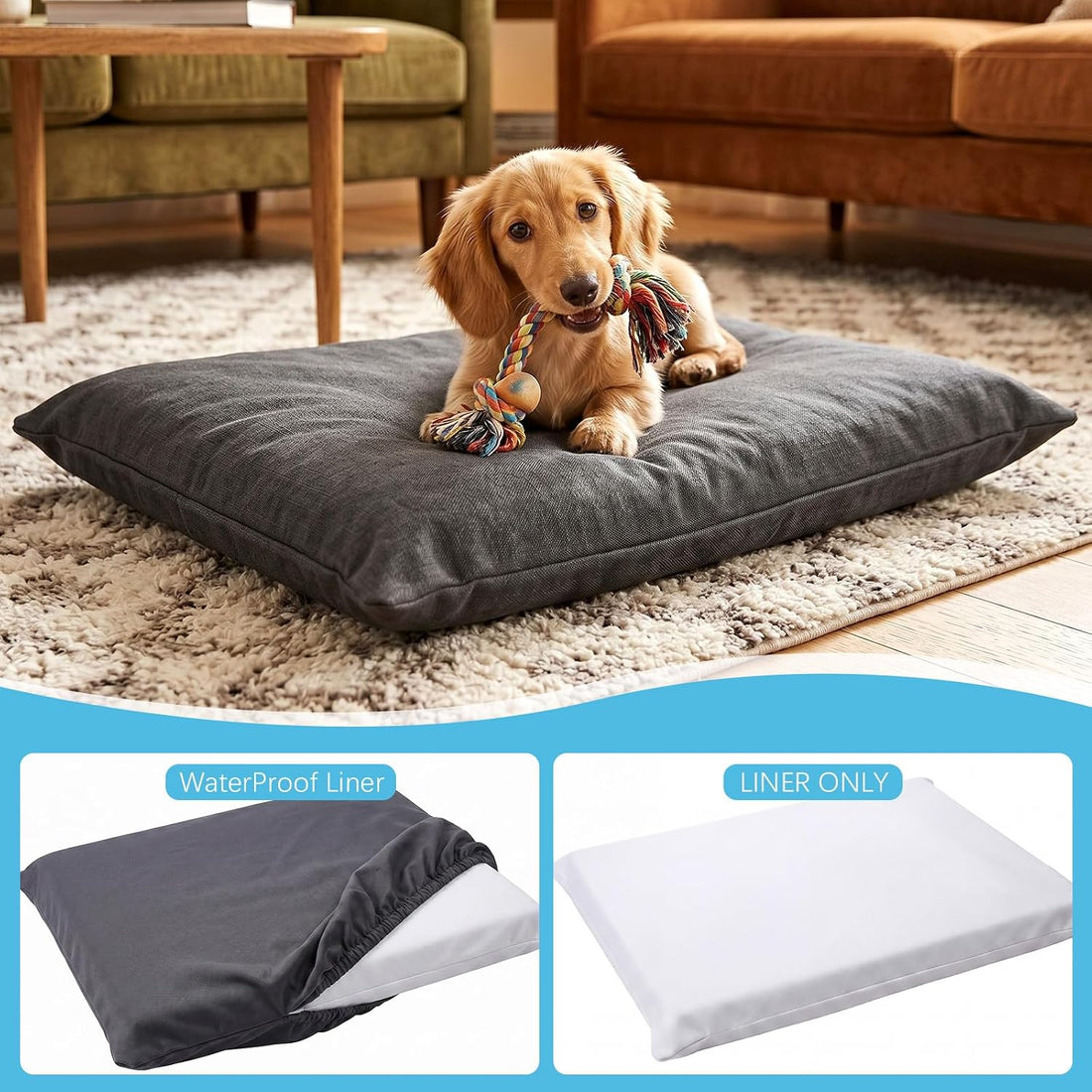 2 Pack Waterproof Dog Bed Liner,Square