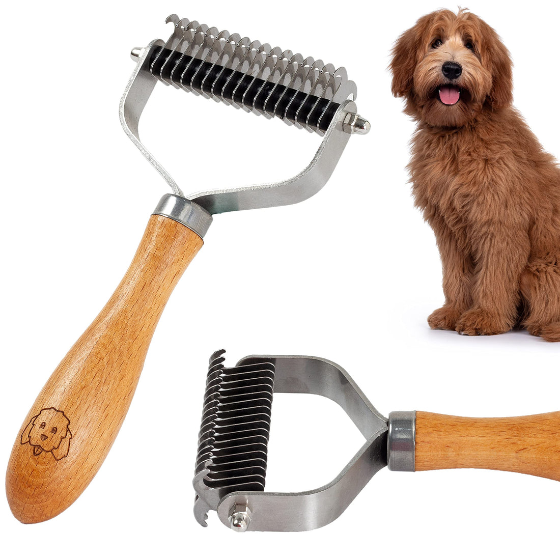 Pet Dematting Comb for Dogs and Cats with Wood Handle