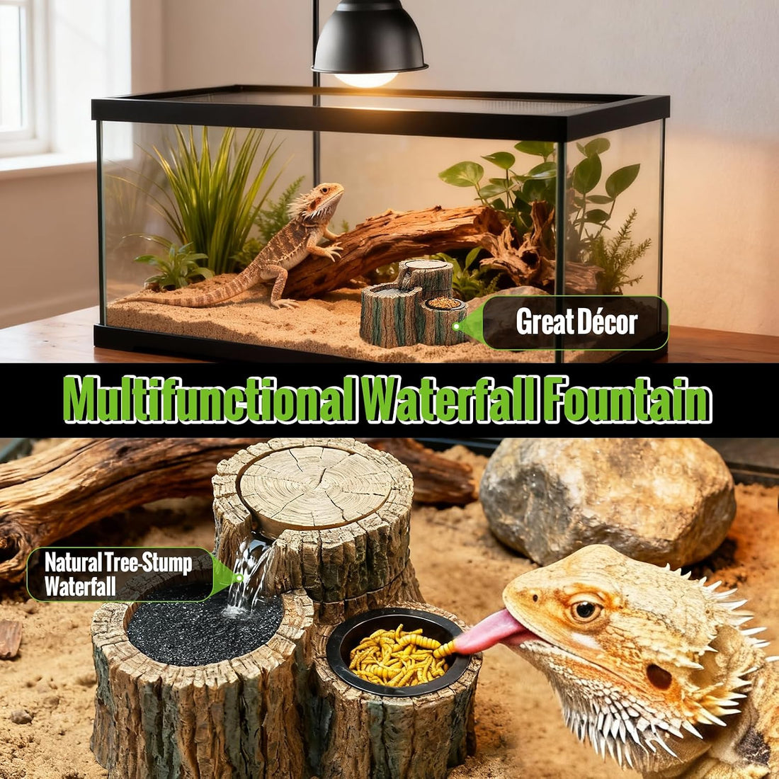 MIXJOY 2 in 1 Reptile Water Fountain with Food Dish 550ML