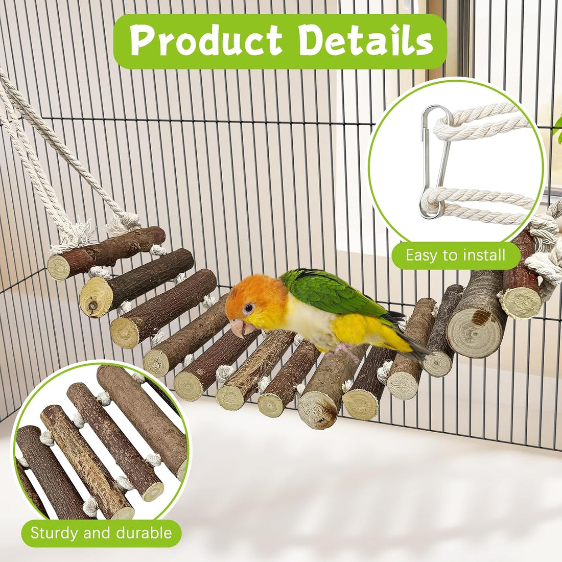 BNOSDM Wooden Bird Rope Ladders 2 Pcs Birds Ladder Bridge Toy Parrot