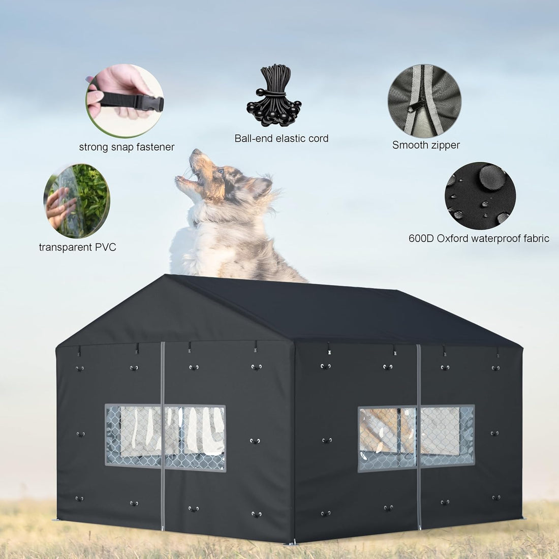 Outdoor Dog Kennel Cover, 10'Dx10'Wx7'H,Full Coverage