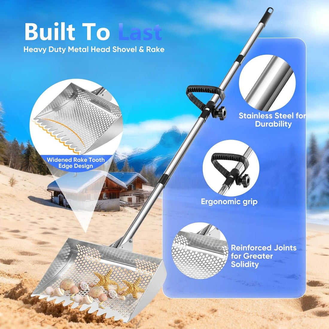 12inch Chicken Poop Scooper & Rake 2-in-1 with Adjustable Handle