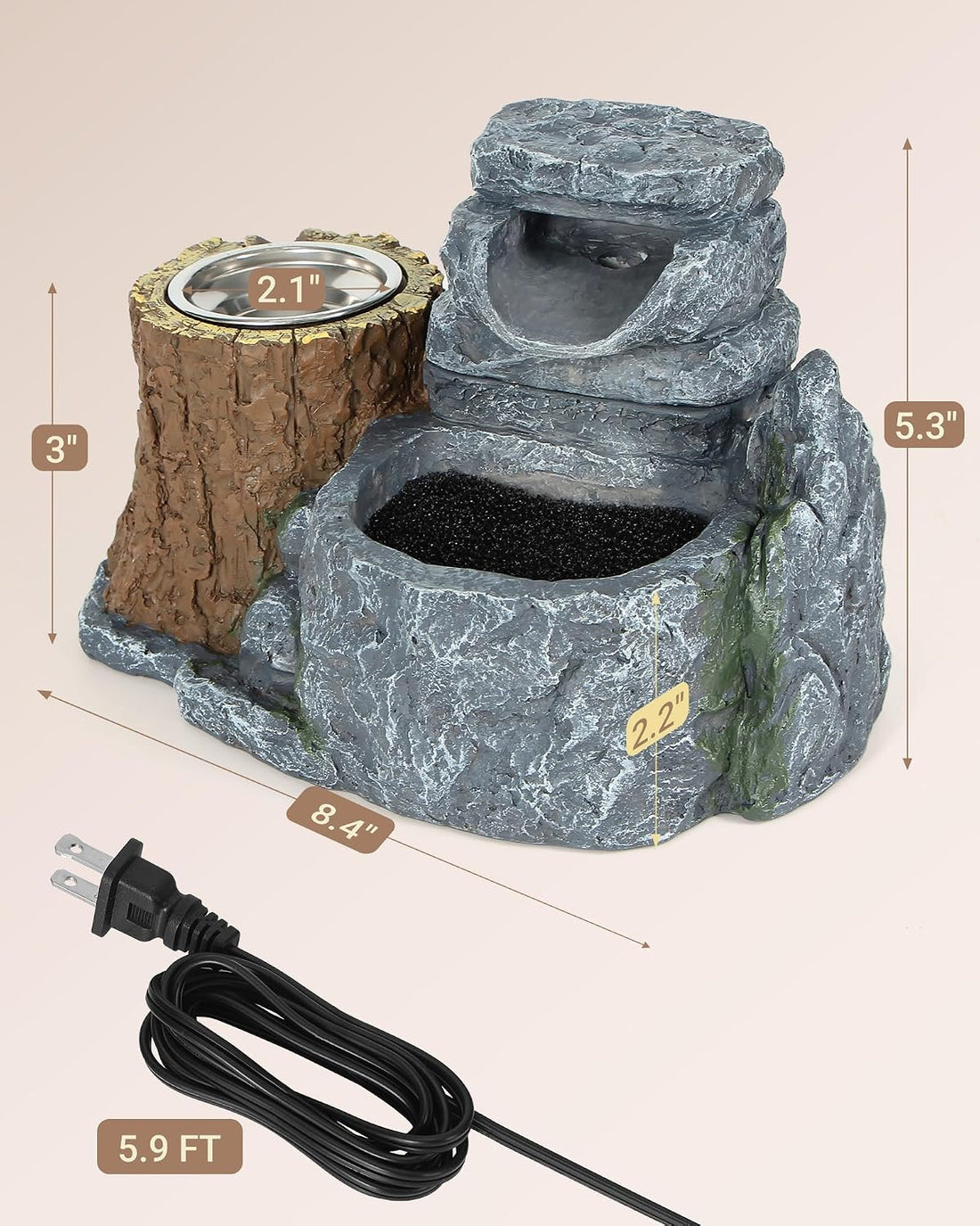 Bearded Dragon Water Fountain with 2 Stainless Steel Feeding Bowls