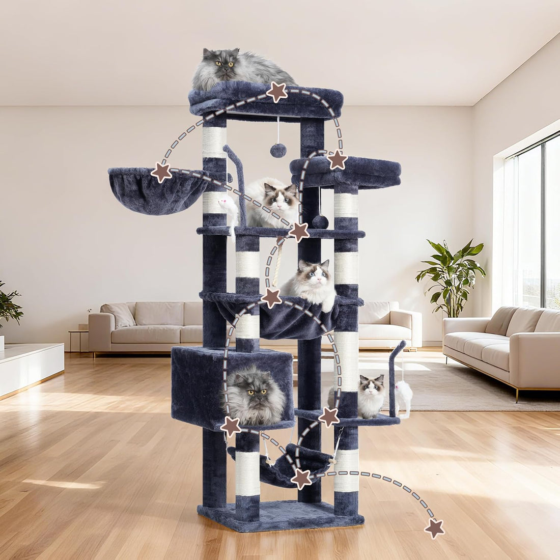Gitelsnour Cat Tree, Cat Tower for Large Cats with 2 Big Platforms