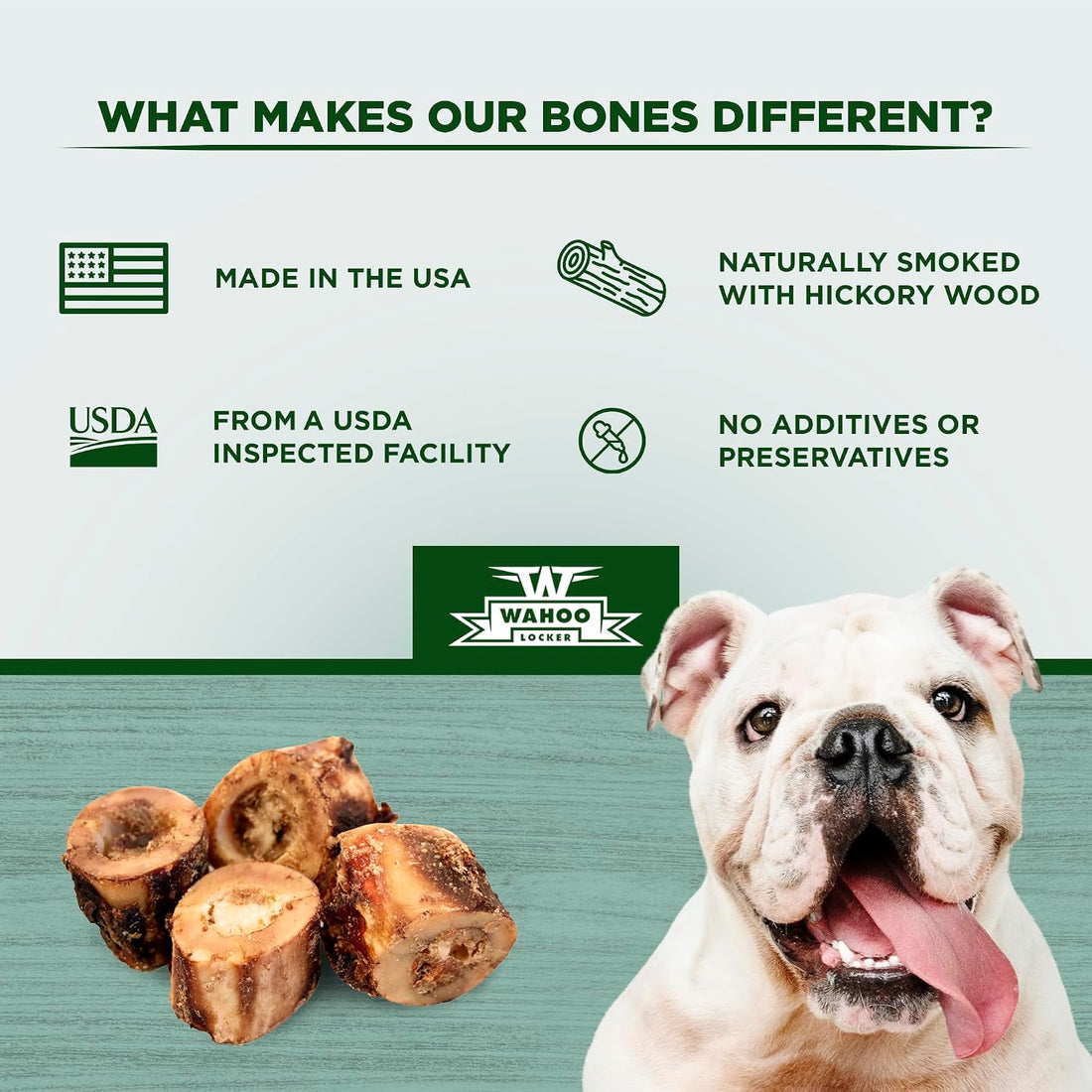 Wahoo Locker Smoked Beef Bones for Dogs, 1.5in, 4 Count