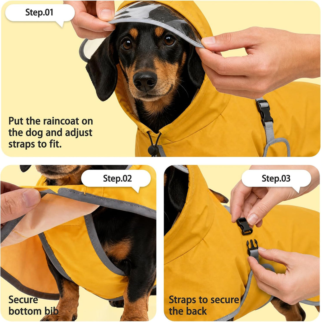 Dog Raincoat Waterproof Reflective Adjustable Hooded Windproof Jacket