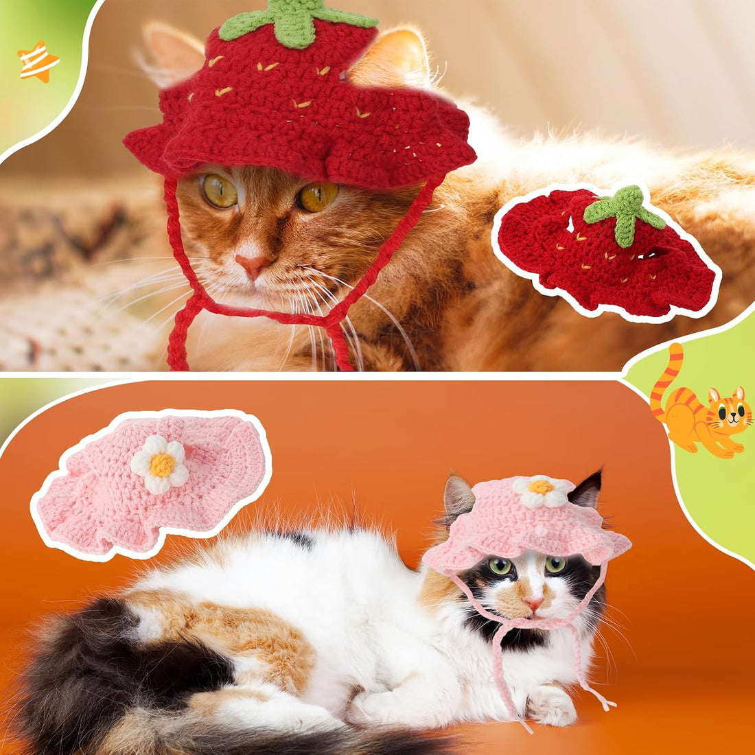 Guiqulai 5 Pack Cute Knitted Cat Hats Dog Hats
