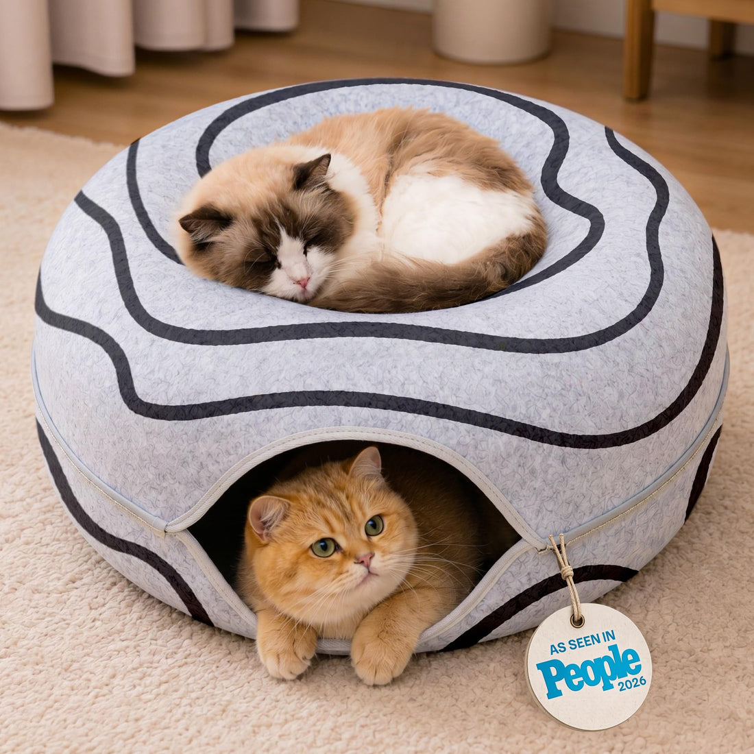 Peekaboo Cat Cave Donut - Cat Tunnel Bed for Indoor Cats