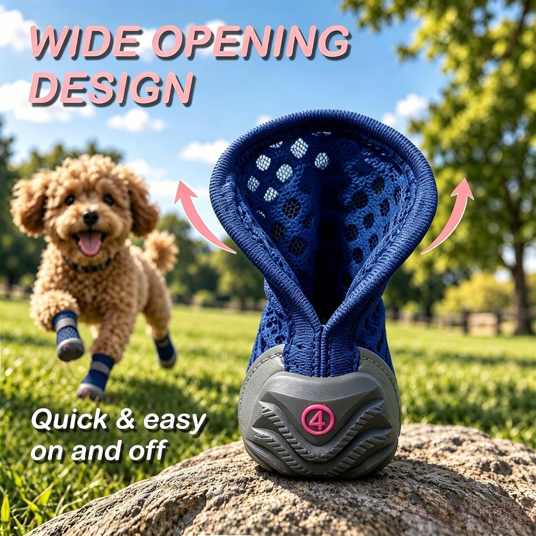 Dog Shoes for Small Dogs, Puppy Boots for Hot Pavement, Blue Size 3