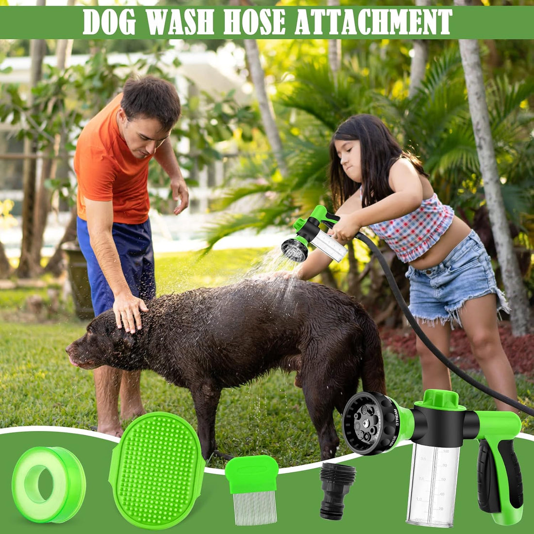 Dog Wash Sprayer Outdoor, 8-in-1 Dog Sprayer Hose Attachment