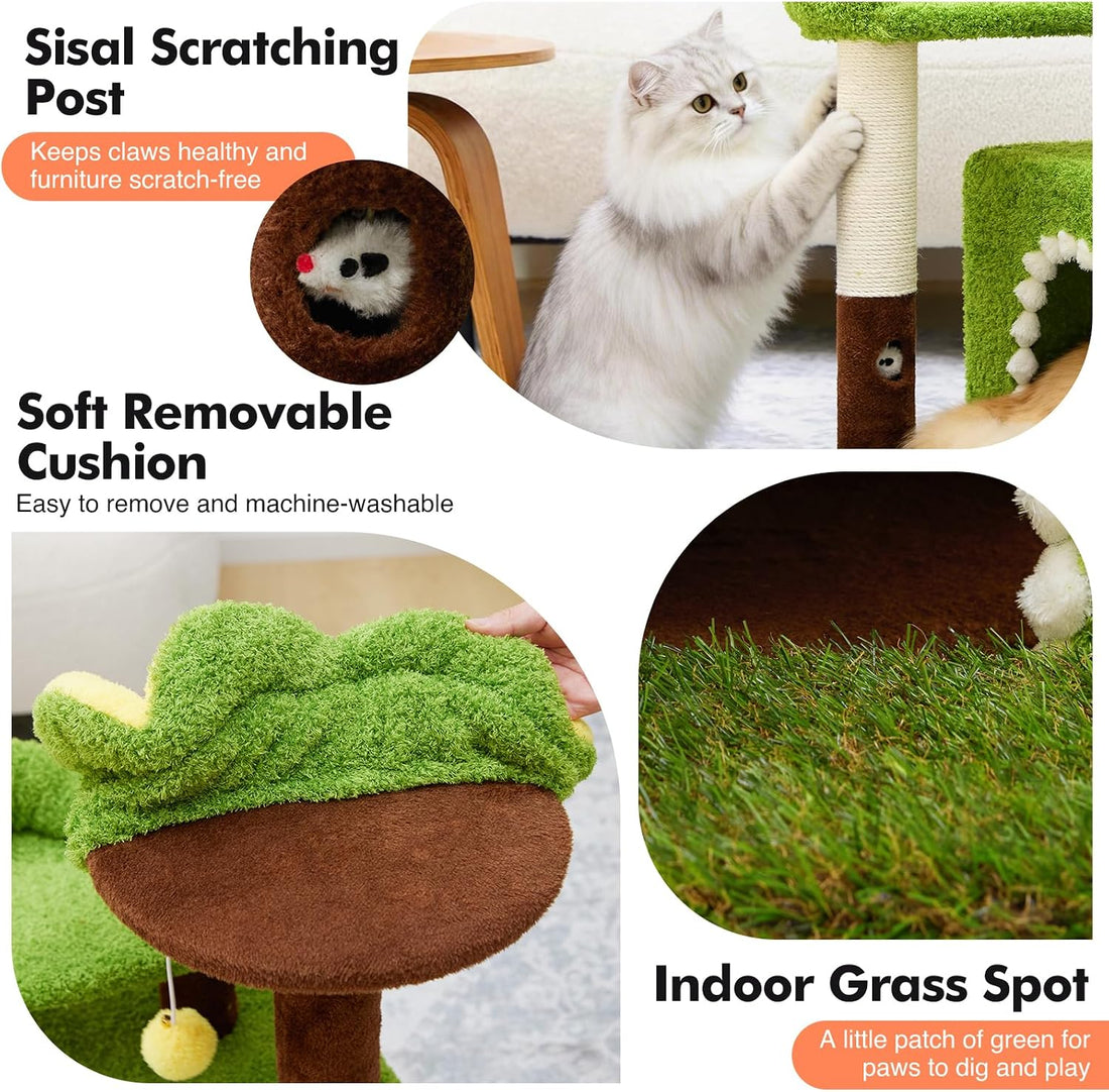 WOOCHPET Sunflower Short Cat Tree with Cat Scratching Posts Small Cat