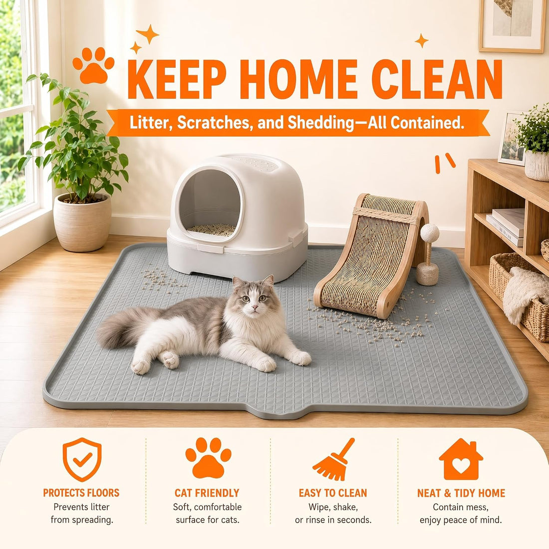 Cat Litter Mat, XL 40"x28" Silicone Litter Box Mat, Tilted Drain Spout