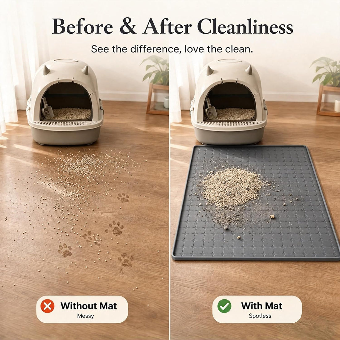 Silicone Cat Litter Mat,Large Waterproof,33.9 x 21.9 in