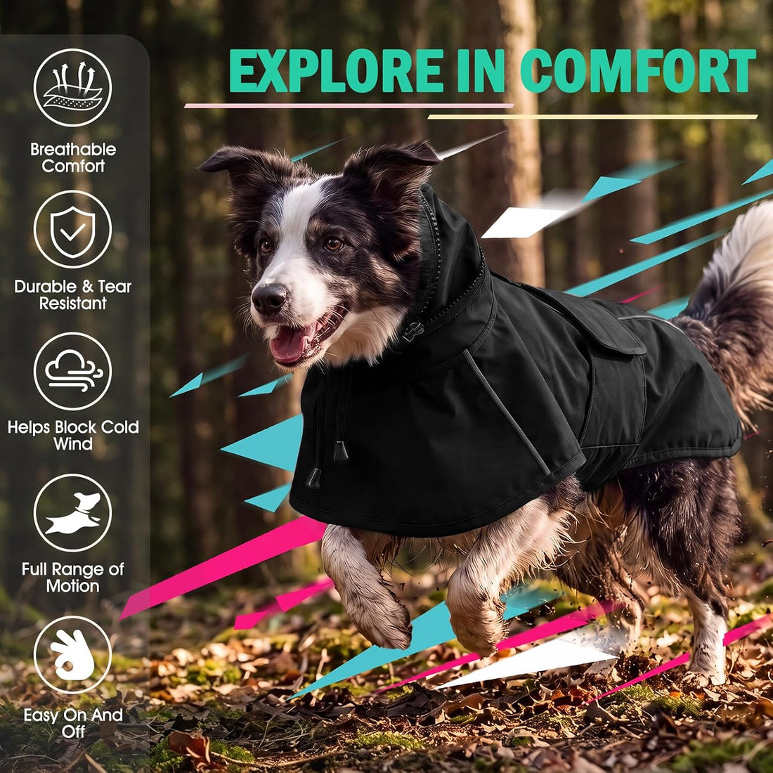 Dog Raincoat, Waterproof Dog Rain Jacket with Hood Black 2XL