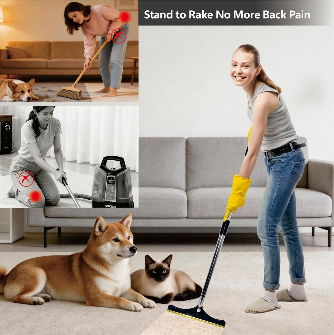 Premium Stainless Steel Pet Hair Removal Carpet Rake
