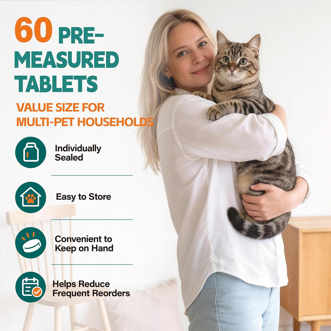 DEwormer for Cats, Broad Spectrum Tablets for Cats & Kittens, 60 Count