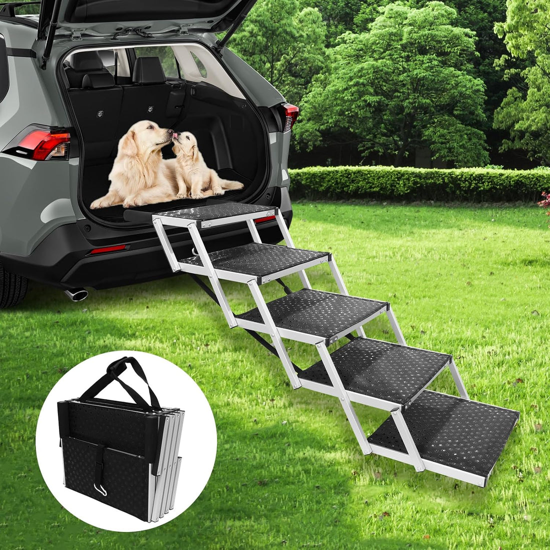 PENSUN Dog Stairs with Nonslip Surface Portable Folding Pet Ramp