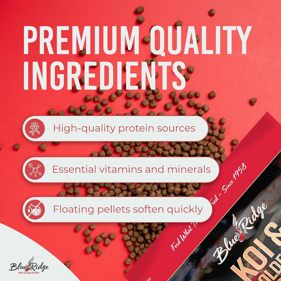 Blue Ridge Koi Fish Food, Growth Formula Mini, 1/8" Pellets, 5 lb