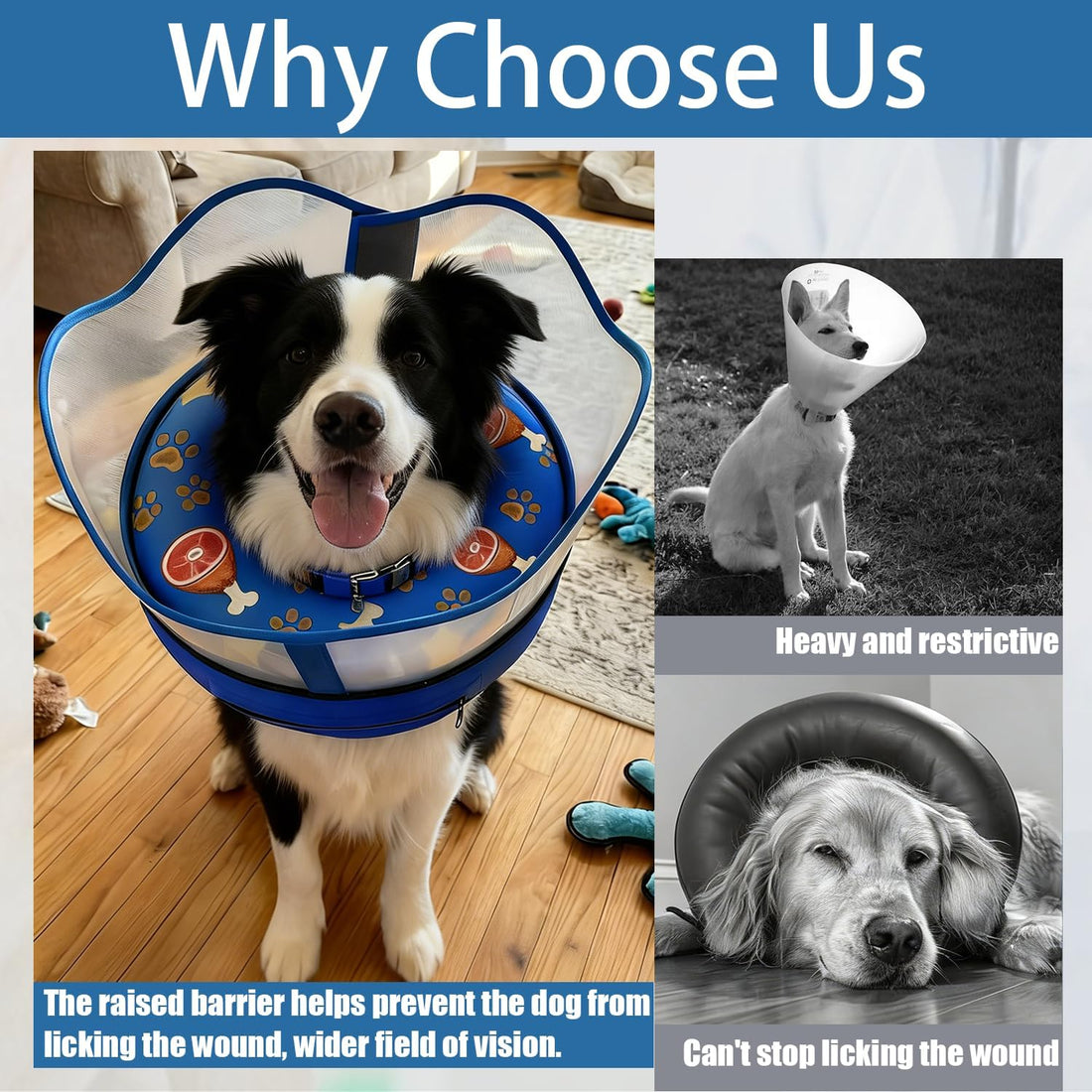 Inflatable Dog Cat Cone Collar with Transparent Shield for After