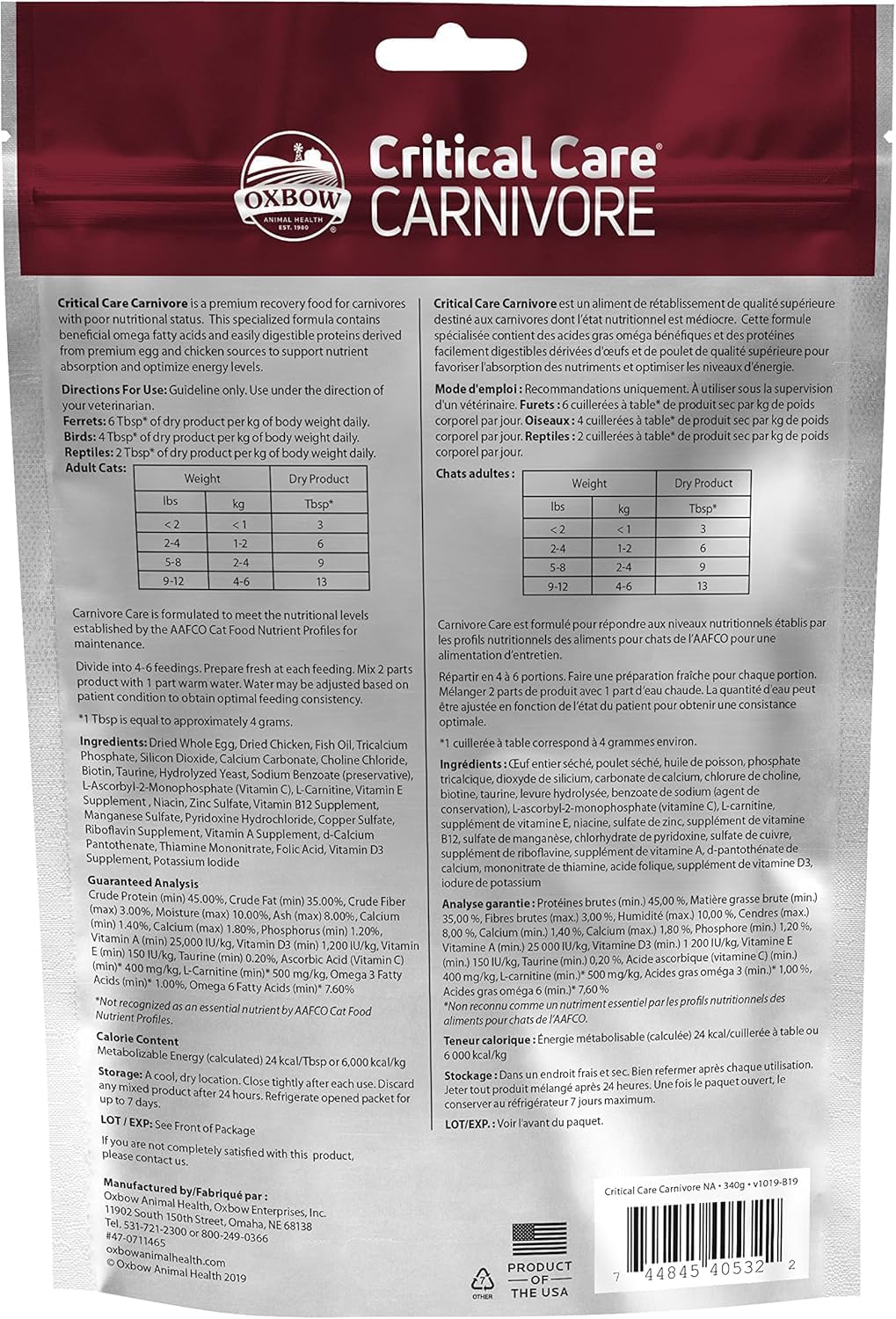 Oxbow Critical Care Carnivore Formula for Cats & Ferrets, 340g