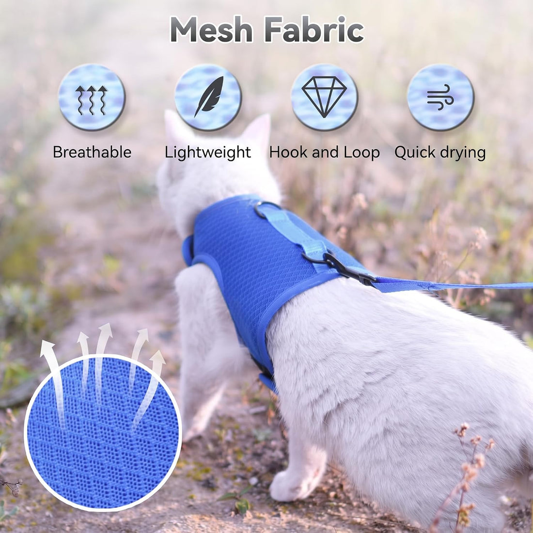 Cat Harness and Leash Set for Walking Escape Proof, Blue, Large