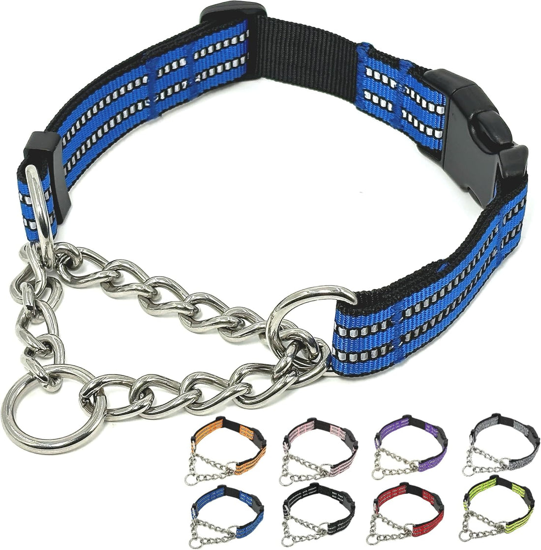 Chain Martingale Dog Collar, No Pull Reflective Training Collar, Blue