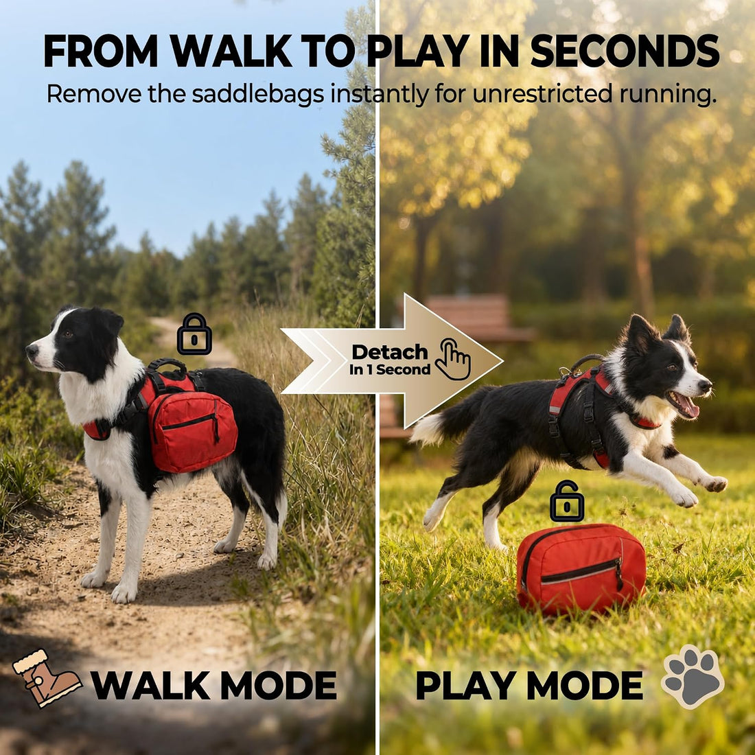 2-in-1 Detachable Dog Backpack Harness for Day Hiking (Medium)