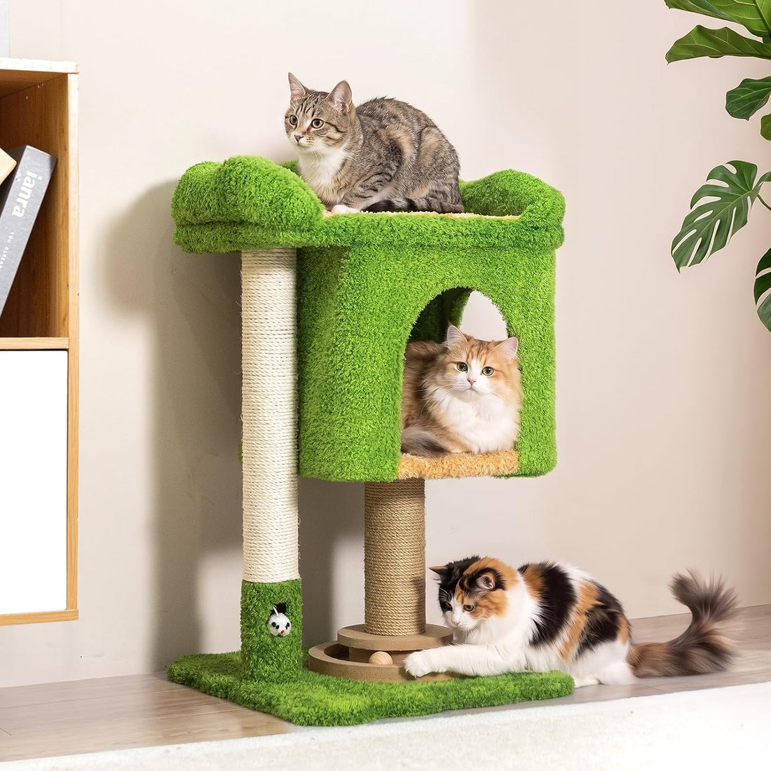 WOOCHPET Sunflower Short Cat Tree with Cat Scratching Posts Small Cat