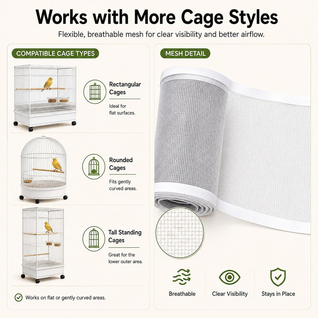 Bird Cage Seed Catcher Guard Self-Adhesive Mesh Roll, 16.4 ft x 2.8 in