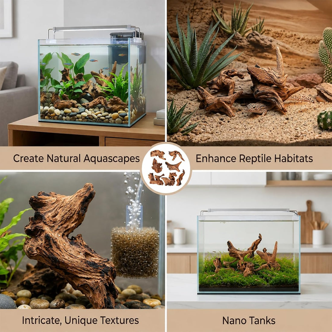 7PCS Driftwood for Aquarium, Wood Decor for Aquascaping