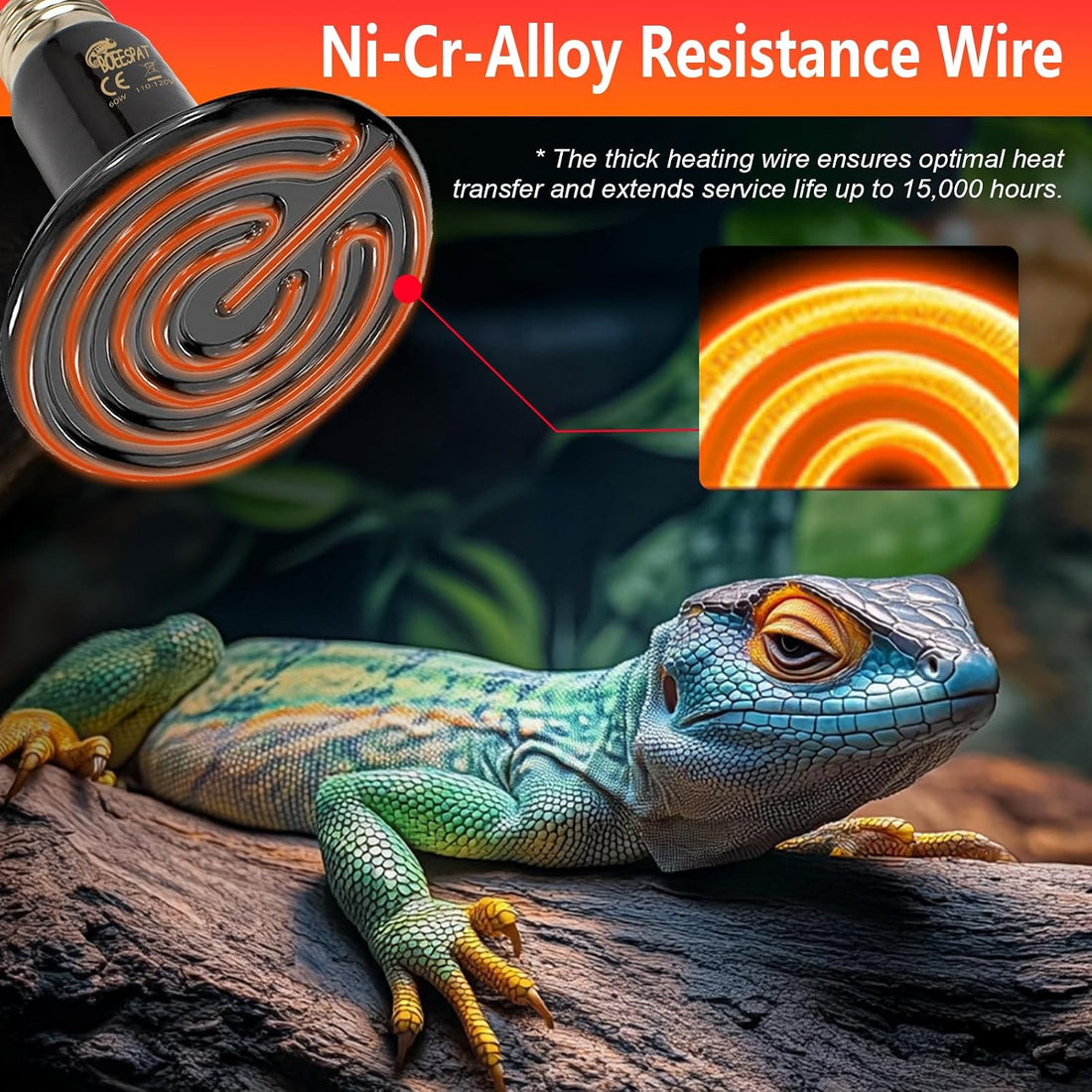60W Ceramic Heat Emitters, Pack of 2 Reptile Heat Lamp Bulbs