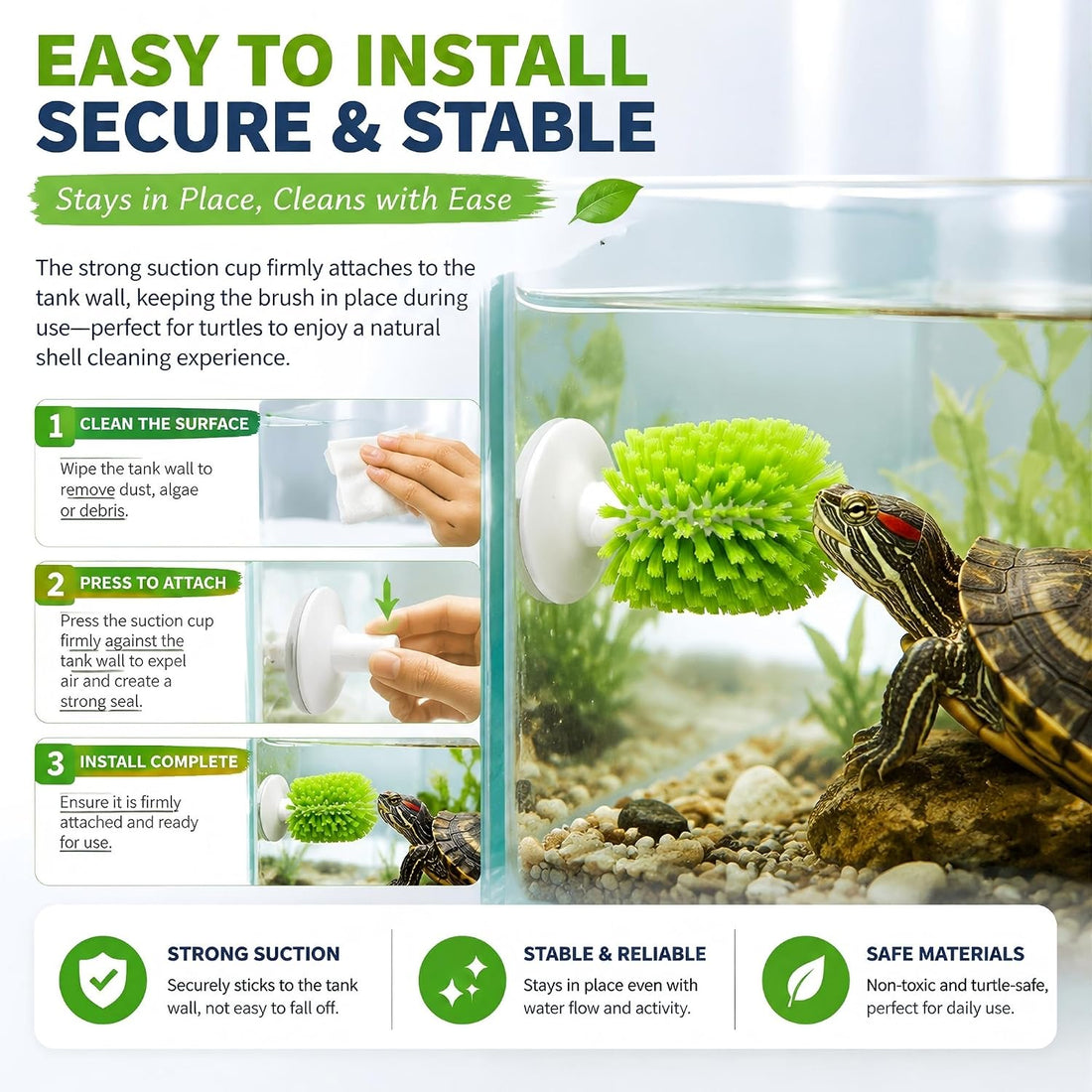 Turtle Brush with Suction Cup, Feeding Rings & Turtle Tank Accessories
