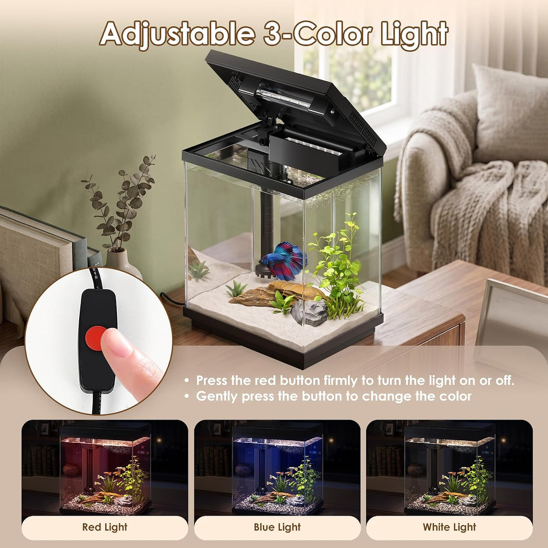 Betta Fish Tank 1.6 Gallon Glass Small Aquarium Starter Kit Black