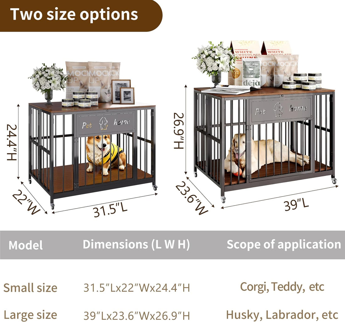 31.5" Foldable Dog Crate Furniture for Medium Dogs