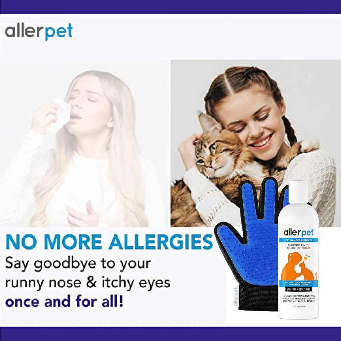 Allerpet Cat Dander Remover w/Free Pair of Grooming Gloves and Mitt