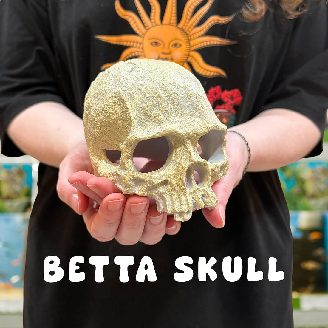 CTWPets Aquarium Human Skull Decor for Betta Fish