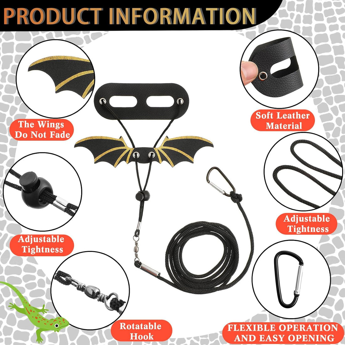 Halloween Bearded Dragon Leash and Harness Set, Lizard Accessories