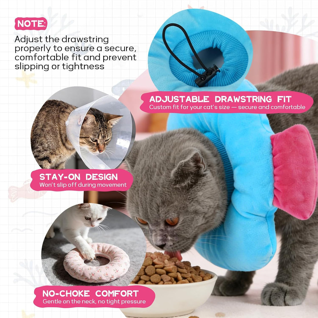 Cat Cone Collar, Adjustable Soft Recovery Collar After Surgery, Blue M