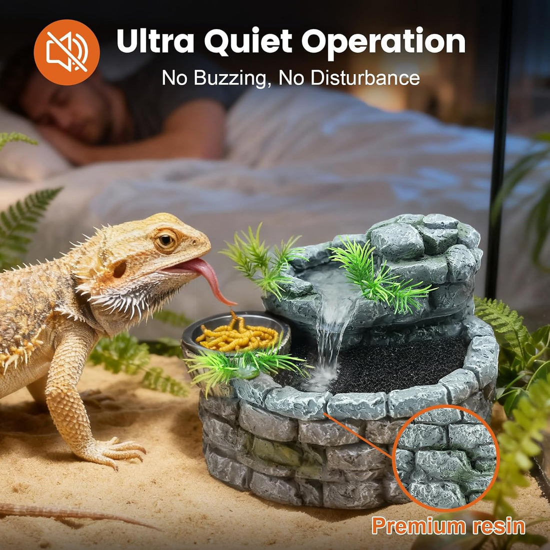 MIXJOY 2 in 1 Reptile Water Fountain with Food Dish 550ML