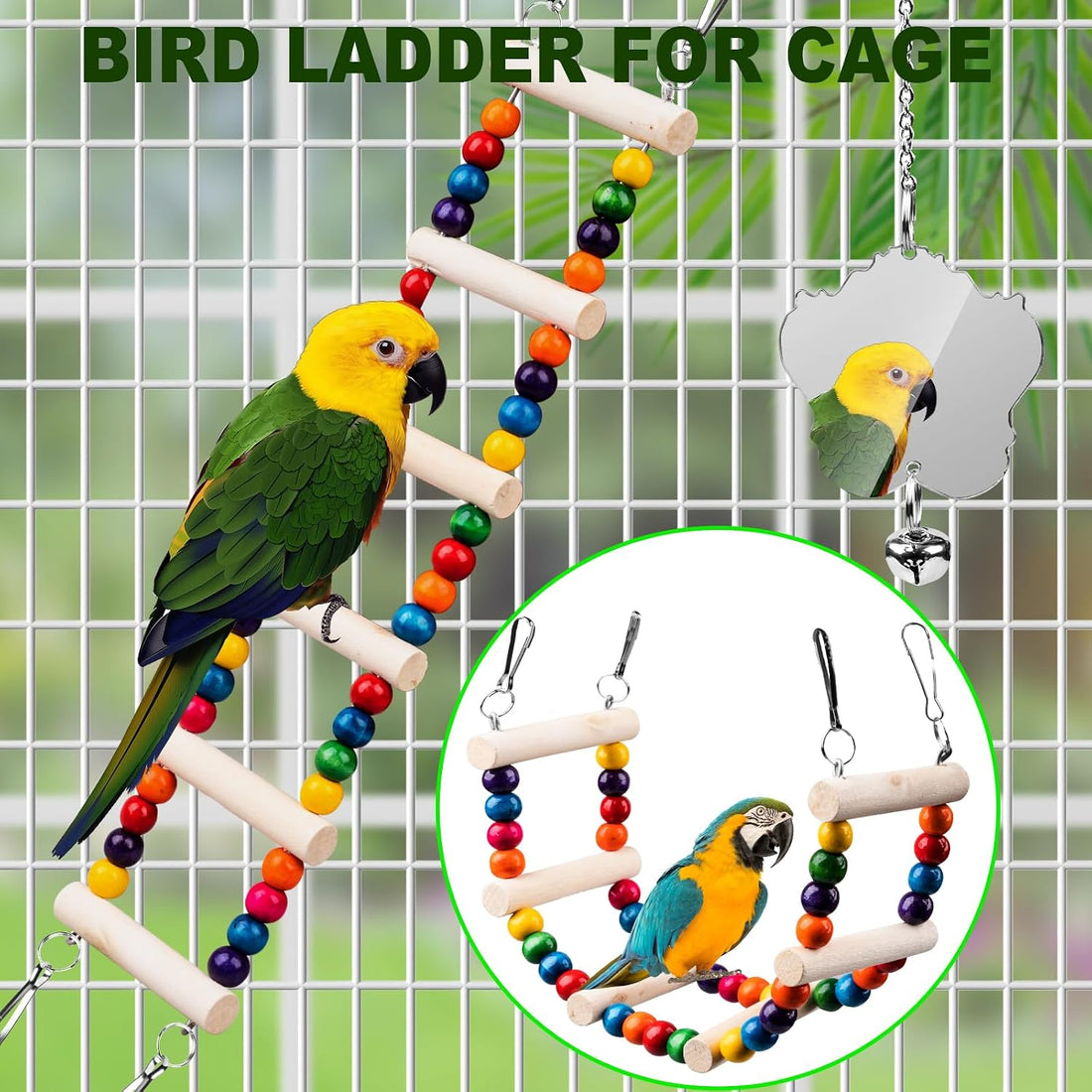 Bird Toys for Parakeets 7Pcs, Wood Parrots Budgie Cage Accessories