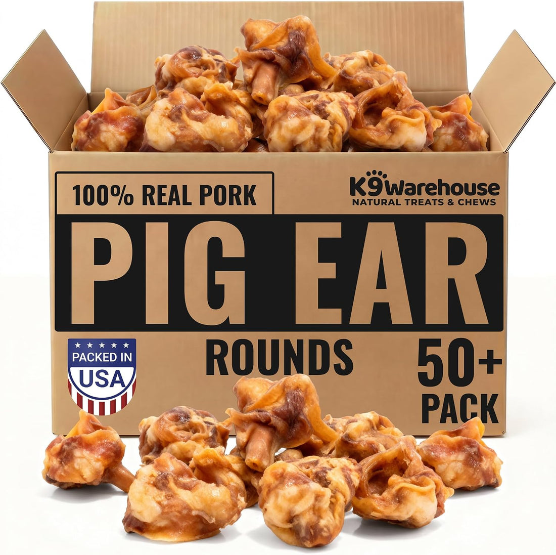 K9warehouse Bulk Pig Ear Bites for Dogs 100% Pork, Rawhide Alternative