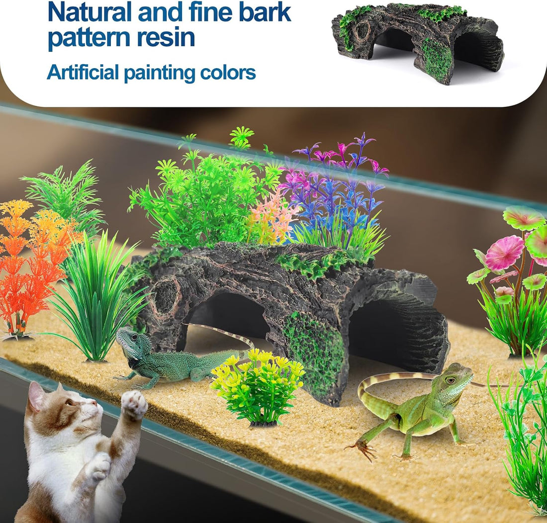 9Pcs Aquarium Decorations Resin Hollow Tree Trunk Ornament Set