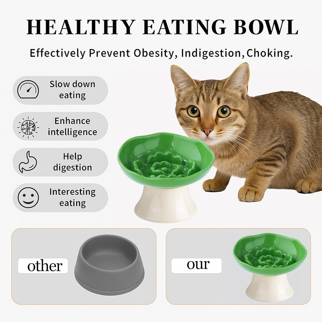 Ceramic Slow Feeder Bowl for Cats and Small Dogs