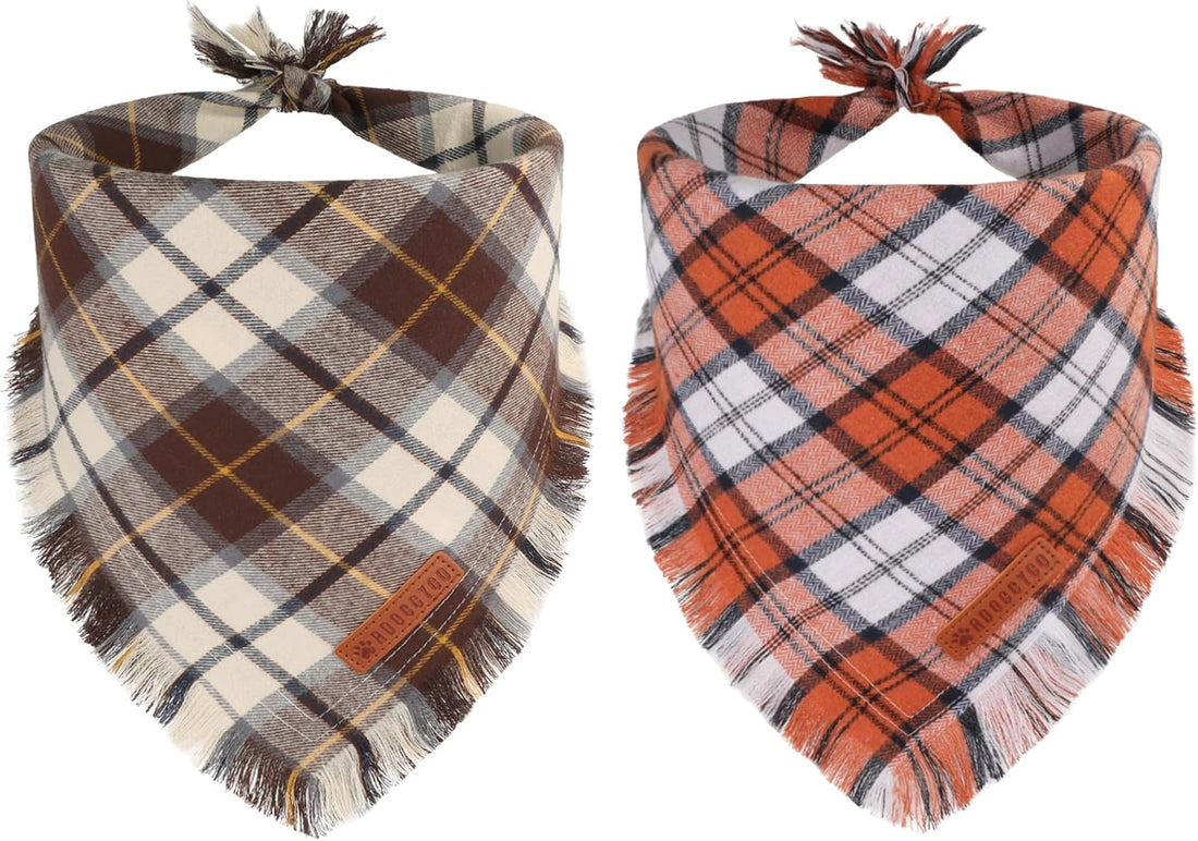 ADOGGYGO Fall Dog Bandana, Brown Plaid Thanksgiving Bandanas for Dogs